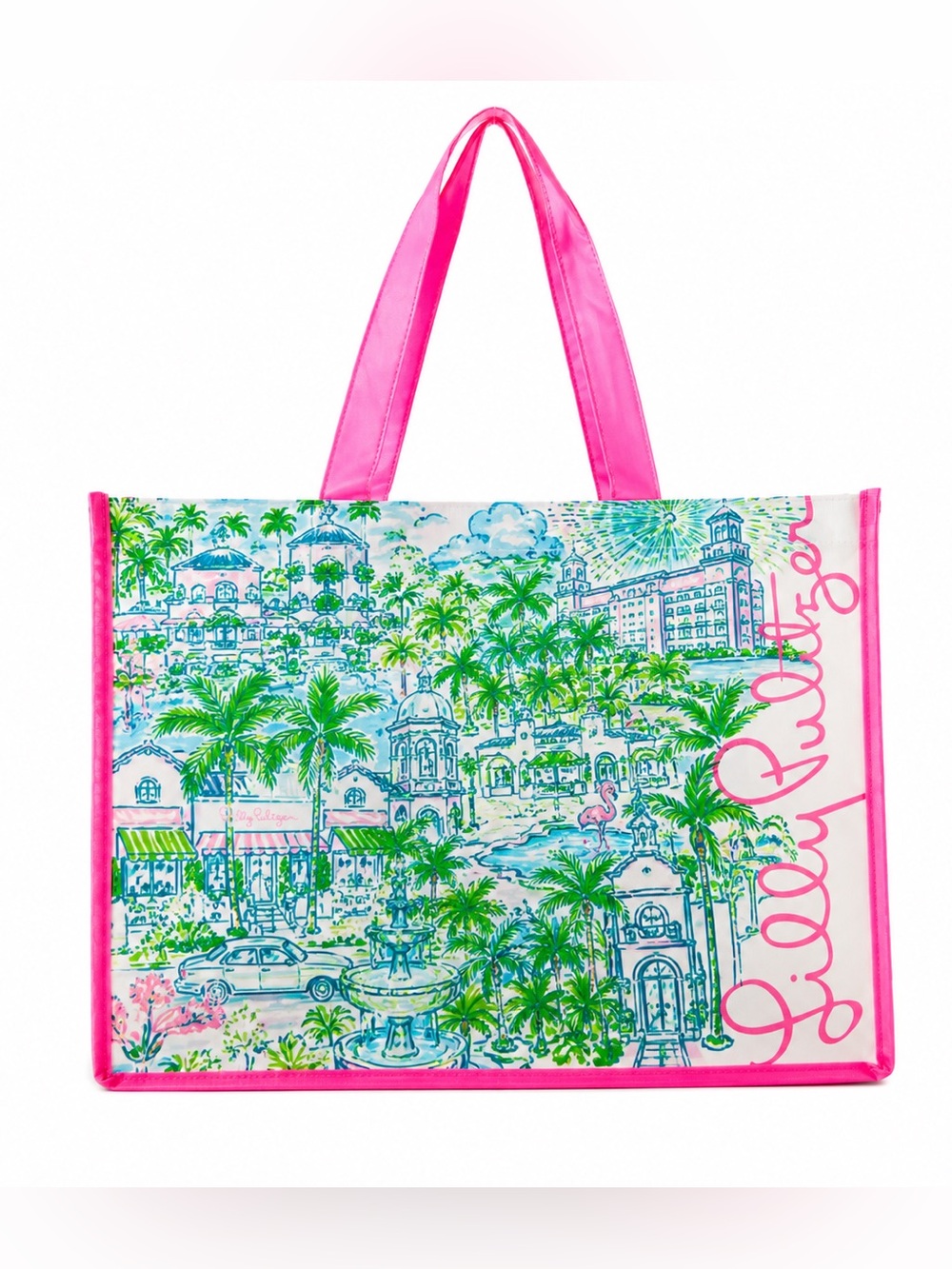 Lilly Pulitzer Palm Beach Shopper Reusable Tote Gift Bag The Breakers Flamingos